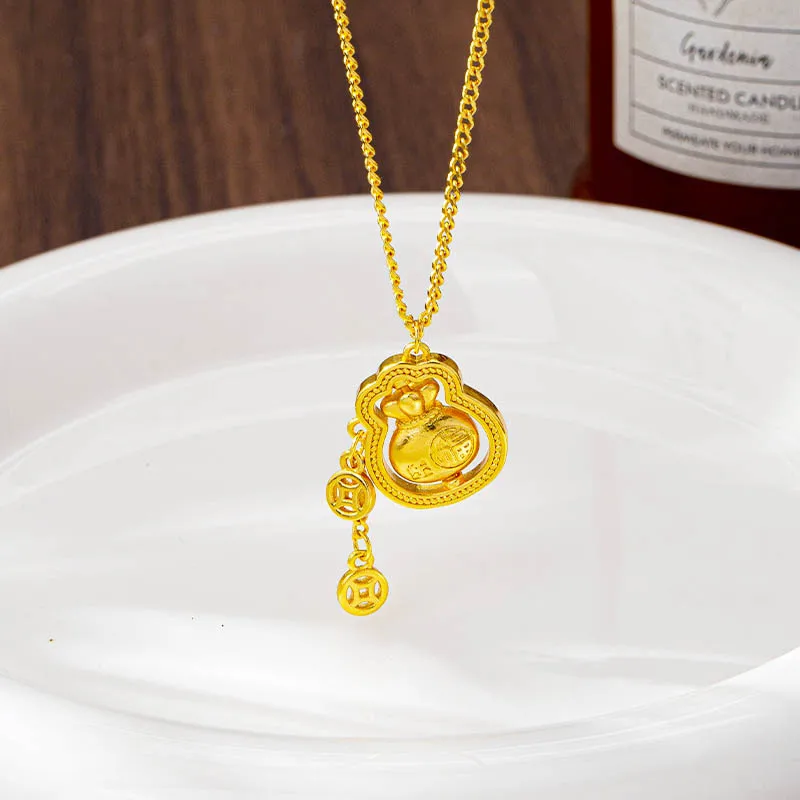 

Винтажное ожерелье в дворцовом стиле с ажурным кулоном «Счастливый мешочек Фу», модная цепочка на ключицу с монетой и кисточкой, элегантное универсальное модное украшение для женщин