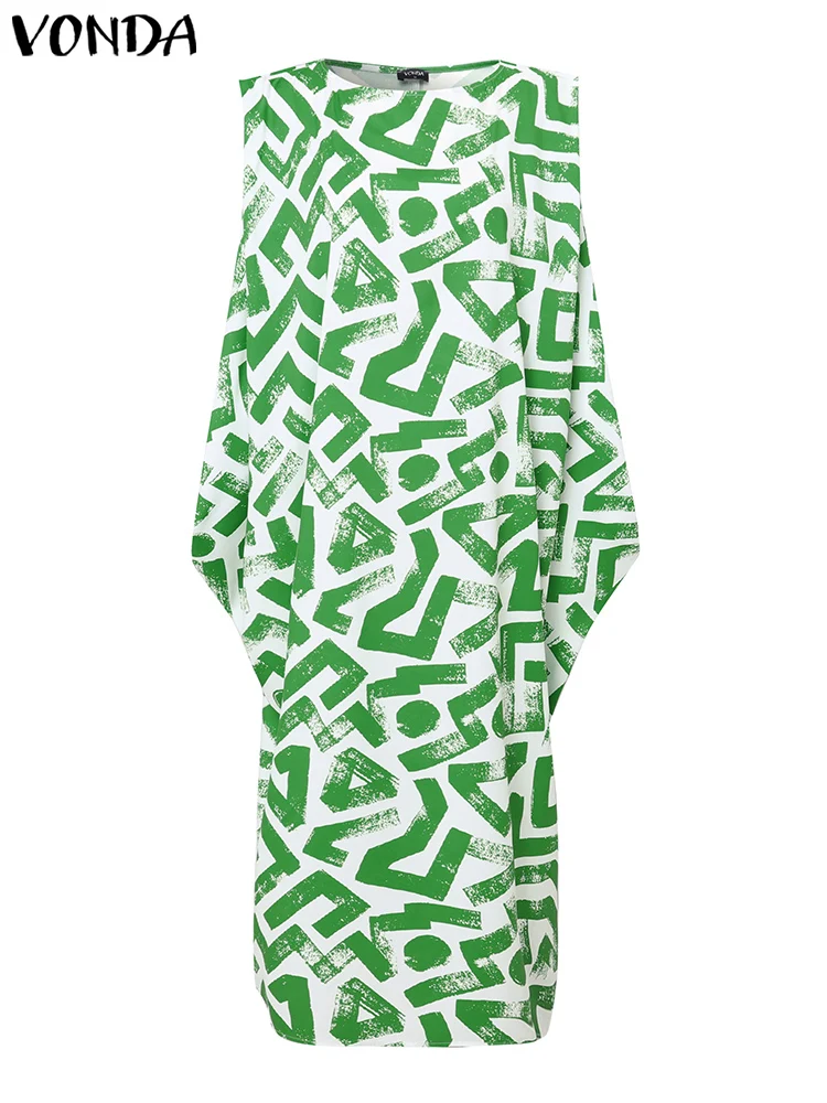 

Женское платье больших размеров, богемный сарафан макси с принтом, винтажный повседневный свободный вечерний пляжный сарафан с круглым вырезом, VONDA 2025