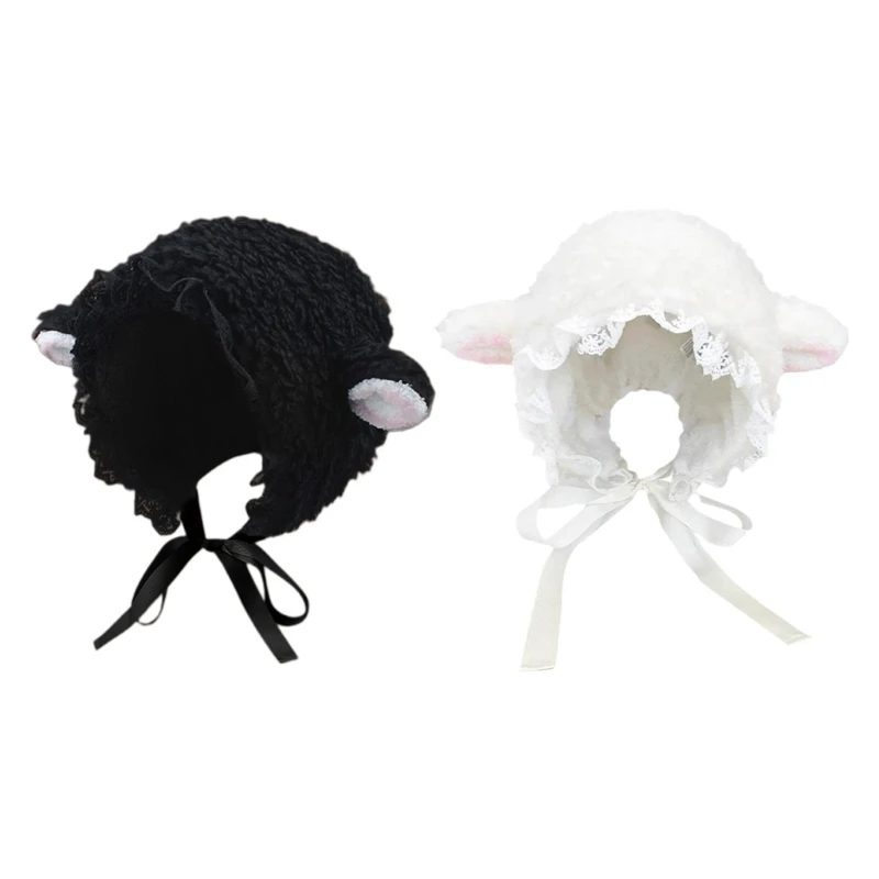 Cartoon Sheep Ear Shape Hat Fluffy Winter Ear Protects Plush Hat Cold Winter Cute Presents for Girlfriend Teenagers