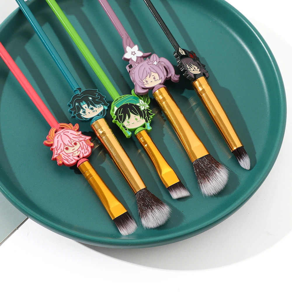 Anime Genshin Impact 5Pcs Makeup Brushes Set Cosmetics Foundation Eyeshadow Blush Powder Eyebrow Highlighter Brush Beauty Tool