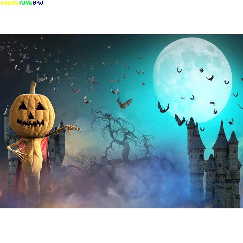 Halloween Backdrop Tombstone Castle Pumpkin Lantern Moon Baby Portrait Photography Background For Photo Studio Props 1911CXZM-57