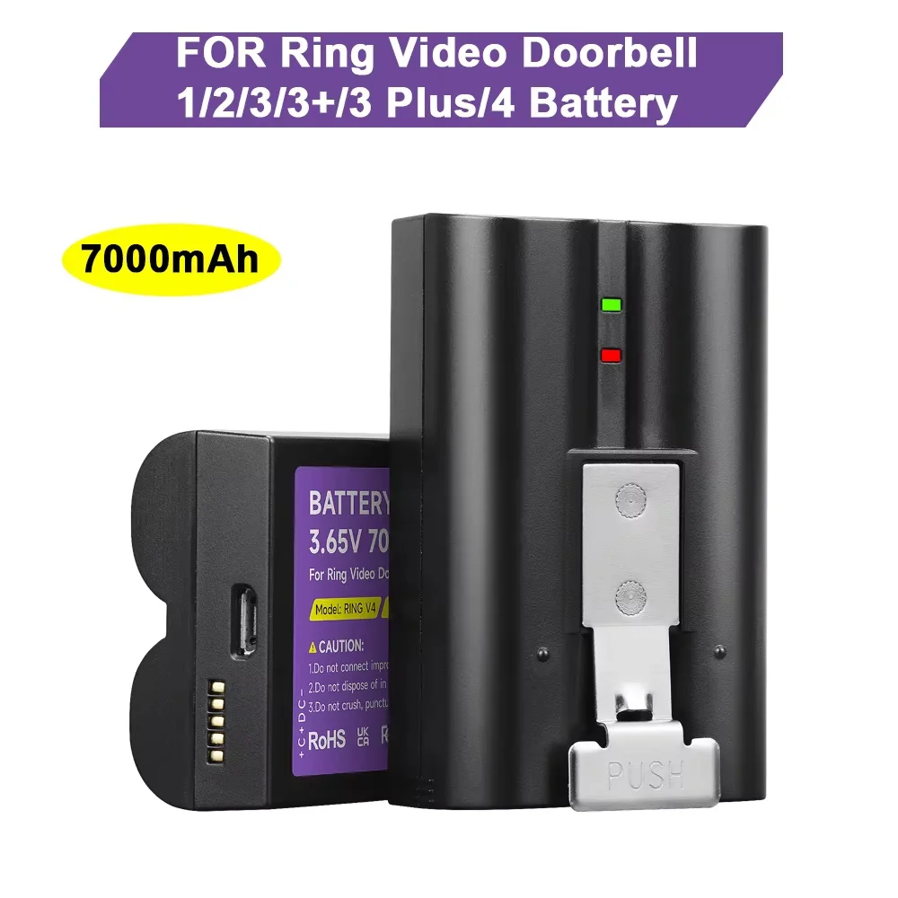 7000mAh de alta capacidad para timbre de vídeo Ring V4 batería 3,65 V Li-ion Compatible con timbre de vídeo Ring 1/2/3/3 Plus