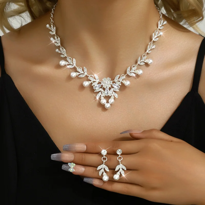 

Bridal Jewelry Set Necklace Earrings Forest Style Flower Zircon Two-Piece Set Exquisite Wedding Accessories Evening Dress Access