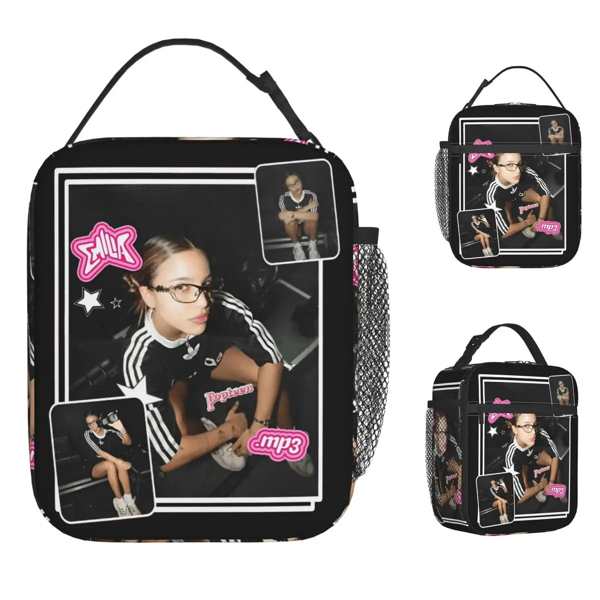 المغني إميليا Mernes MP3 جولة 2025 حقيبة الغداء للجنسين طباعة علب الاغذية خمر نزهة حقيبة للحفاظ على البرودة مقاوم للماء أكياس الغداء الحرارية