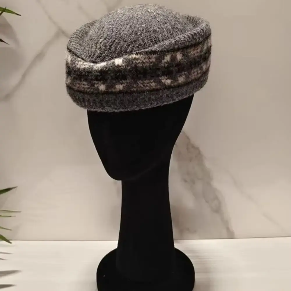 French Style Fair Isle Pattern Pillbox Hat Jacquard Elegant Knitted Beret Hat Dome Fedoras Flat Cap Cocktail Event 2