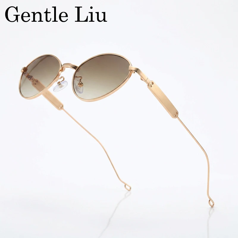 

Y2K Steampunk Small Oval Sunglasses Men 2026 Metal Frame Gradient Unique Wavy Temples Retro 90s Streetwear Outdoor Eyewear Shade