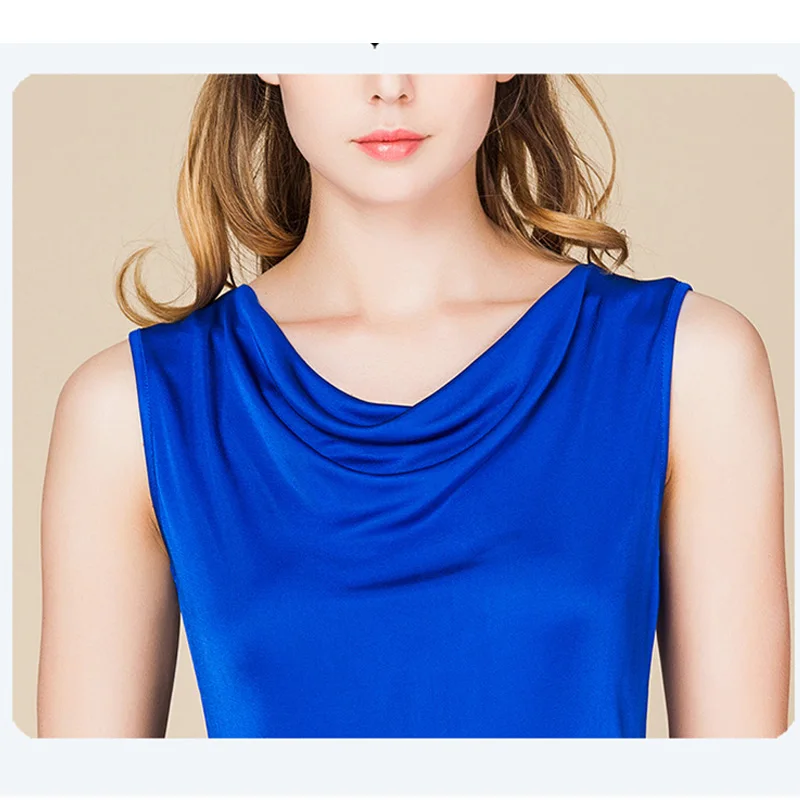 Birdtree Echte Zijde Dames Tank Tops Cami voor Vrouwen Zomer Sjaalkraag Sexy Mouwloze T-shirts Zomer Herfst Nieuwe P37133QC