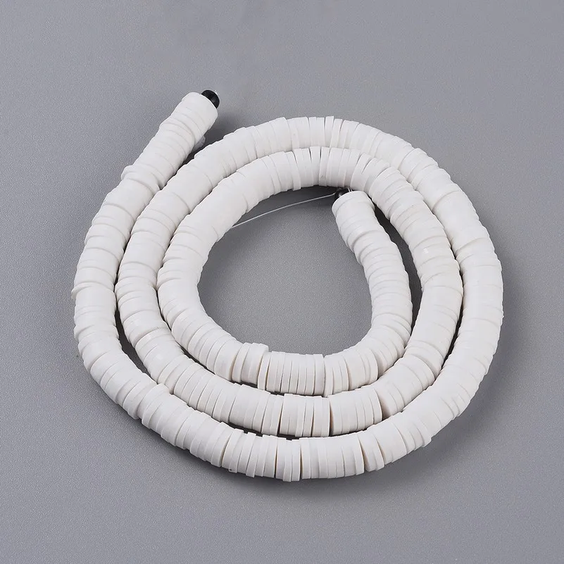 1 Strand Eco-Friendly Handmade Polymer Clay Beads Disc/Flat Round Heishi Beads White 6x1mm Hole: 2mm about 380~400pcs/strand