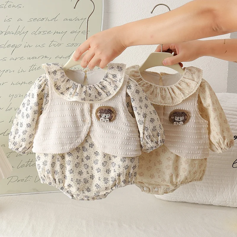 Primavera otoño bebé niña traje ropa holgada e lindo chaleco Harlequin Cler pantalones largos de cintura alta 96% más otro tela