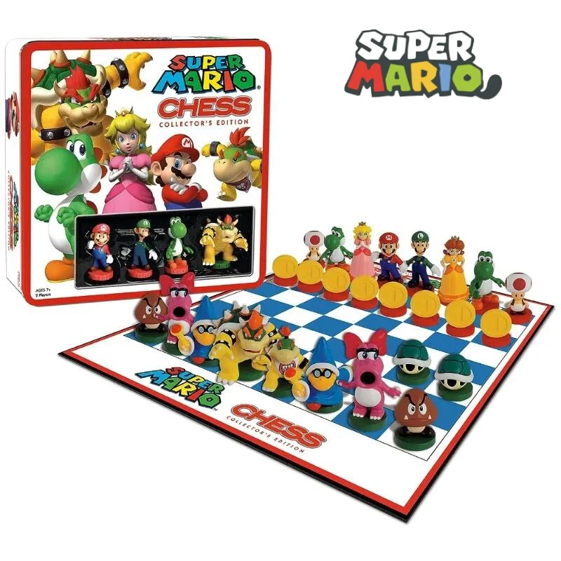 Super Marios Bro Cartoon Chess Anime Figure Yoshi Bowser Luigi Cosplay Educational Collector Edition Board Cartoon Game Gift Toy