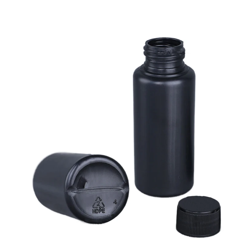 5 szt. Puste czarne butelki z tworzywa HDPE o pojemności 30-1000 ml z zakrętką, wielokrotnego użytku, szczelne, chroniące przed światłem, do pigmentów DIY i olejów.