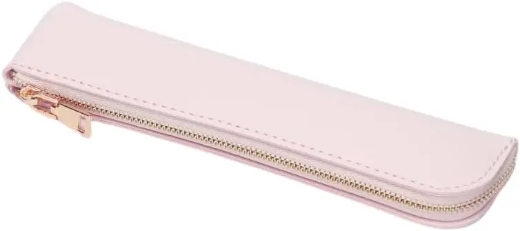 

Slim Faux Leather Pencil Case, Thin Pouch, Simple Stylish Lightweight Pink