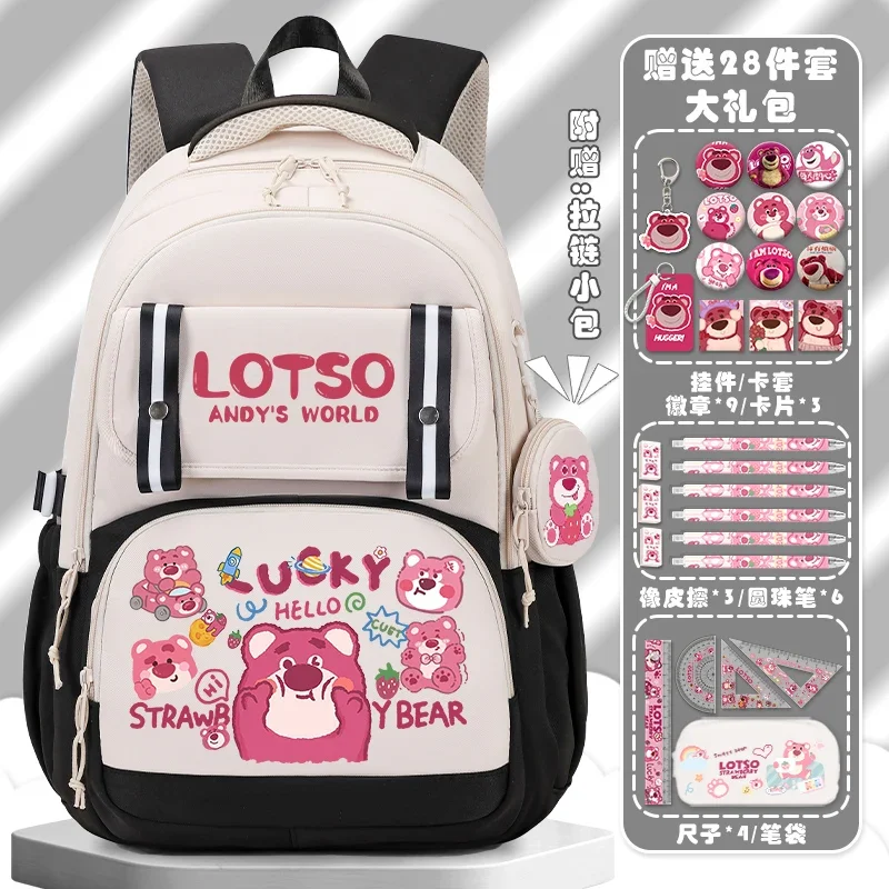 Sanrio-mochila escolar de oso de fresa para niña, mochila ultraligera de viaje, resistente a las manchas, duradera, de gran capacidad