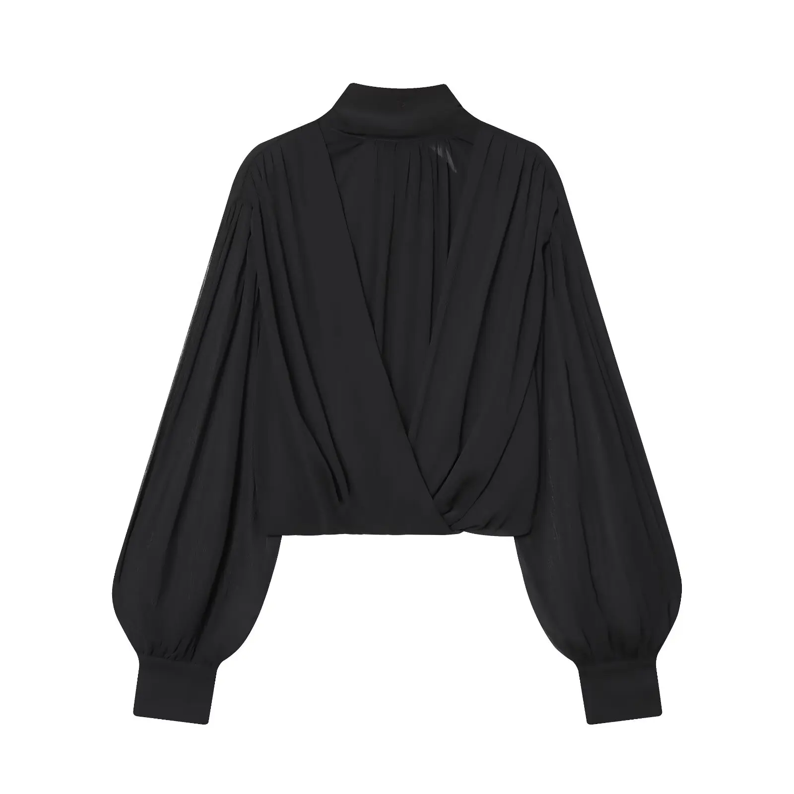 HH Women Autumn Fashion Fold Translucency Slim Shirt Female Temperament Sexy Casual Long Sleeve Bow Lace-up Solid Shirt Mujer