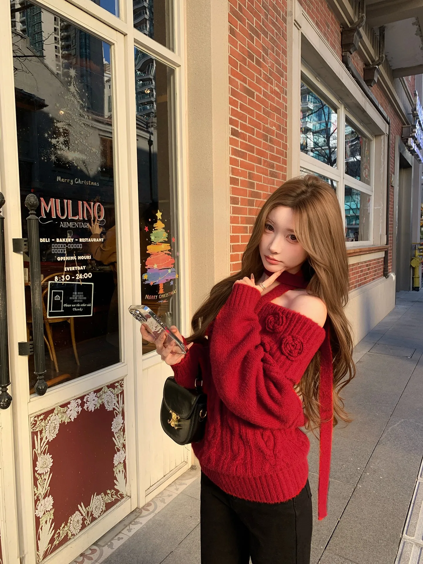 

Chen Daya New Year Aosphere Red One-oulder Mink Knitwear Women's Autumn Winter oulder Knitted Top Commute Sle...