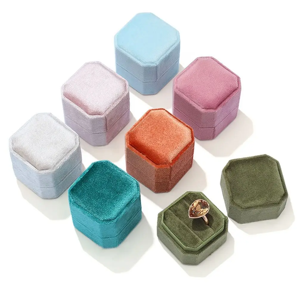 High-quality Velvet Jewelry Box Octagon Square With Detachable Lid Ring Display Box Exquisite Double Ring Storage Case Wedding