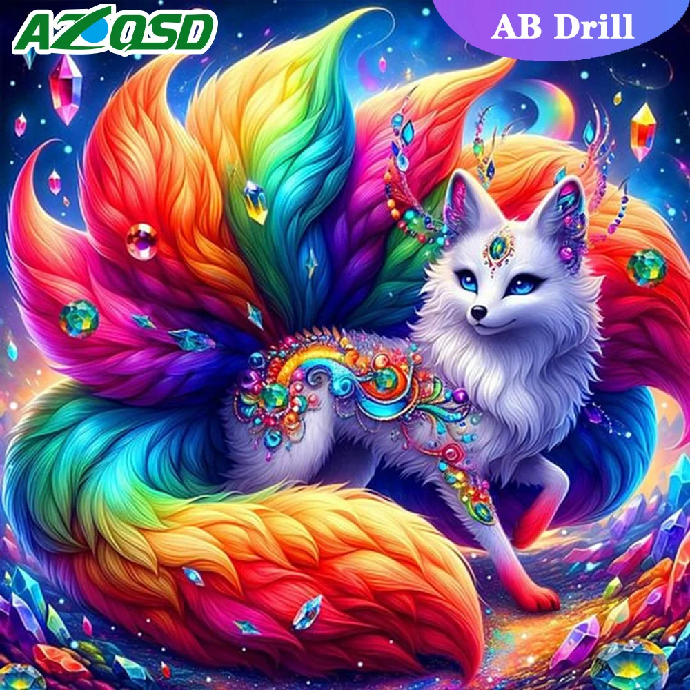 AZQSD Diamond Painting AB Drill Fox Animal Cross Stitch Kits Needlework Handicrafts Embroidery Full Square Round Home Decorative
