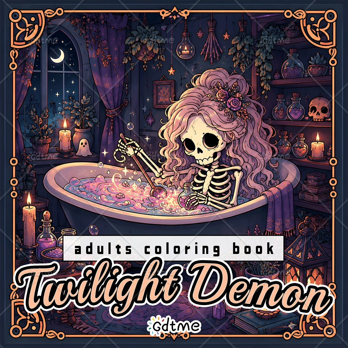 Livre de coloriage Twilight Demon : Scènes nocturnes effrayantes et mignonnes avec squelettes et sorcières – Livre d'art anti-anxiété pour adultes, relaxation