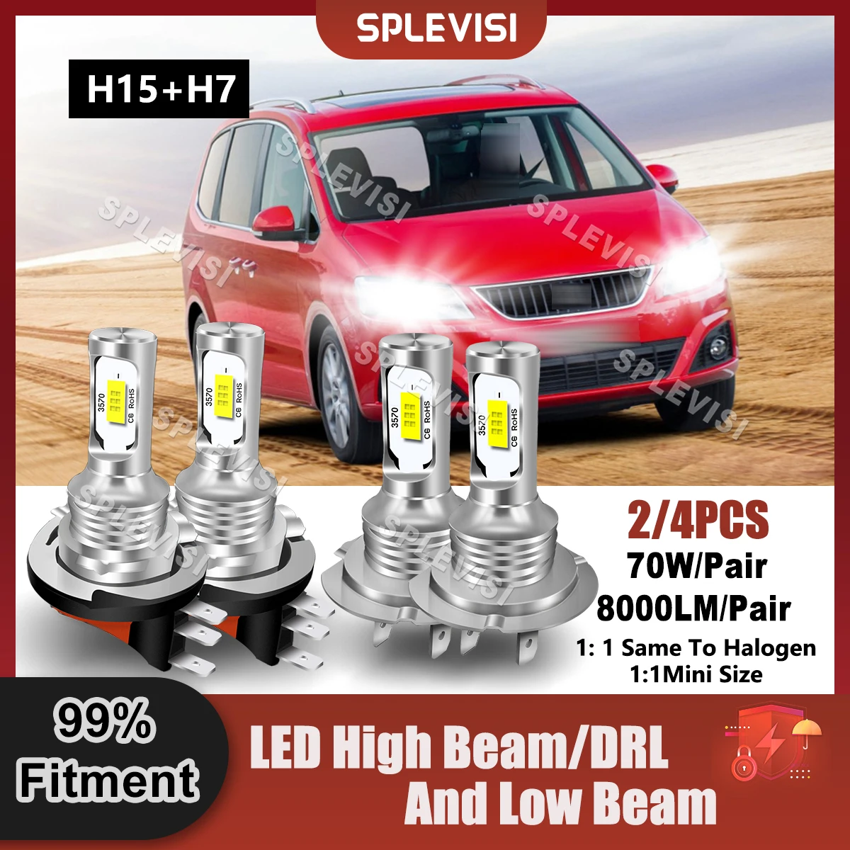 

LED H15 High Beam/DRL+H7 Low Beam Bulbs For Seat Alhambra 2010 2011 2012 2013 2014 2015 2016 2017 2018 2019 2020 2021 2022 2023