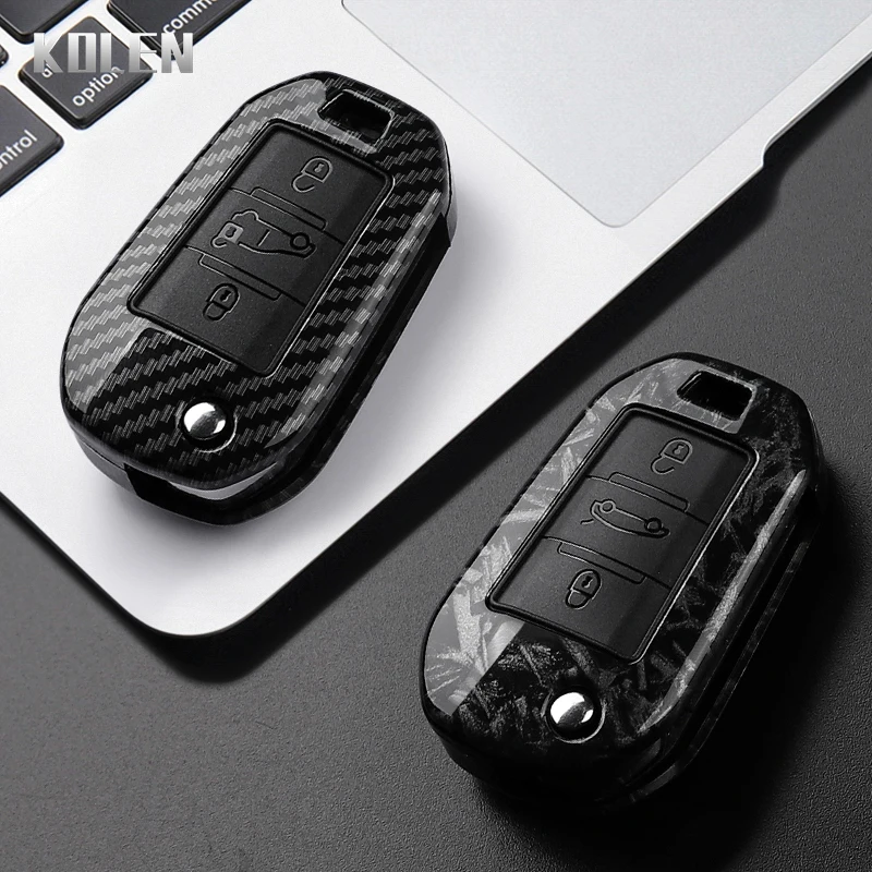 ABS Carbon Fiber Car Key Case Cover Fob For Peugeot 208 301 307 308 508 2008 3008 5008 Expert For Citroen C3 C4 C5 Cactus C6 C8