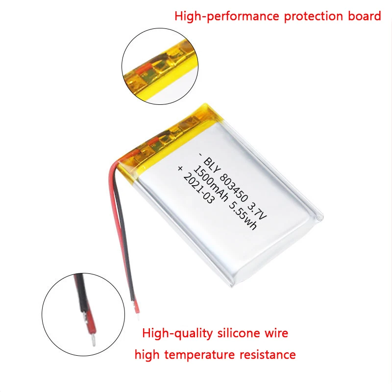 2PCS 803450 3.7V 1500mAh Polymer Lithium Rechargeable Battery for Lighting Bluetooth Headset game controller Camera video