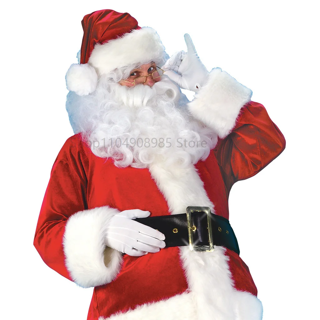 Santa Claus Costume Christmas Complete Dress-Up Outfit For Adult Santa Suit With Hat Cosplay Costumes For New Year Eve Party