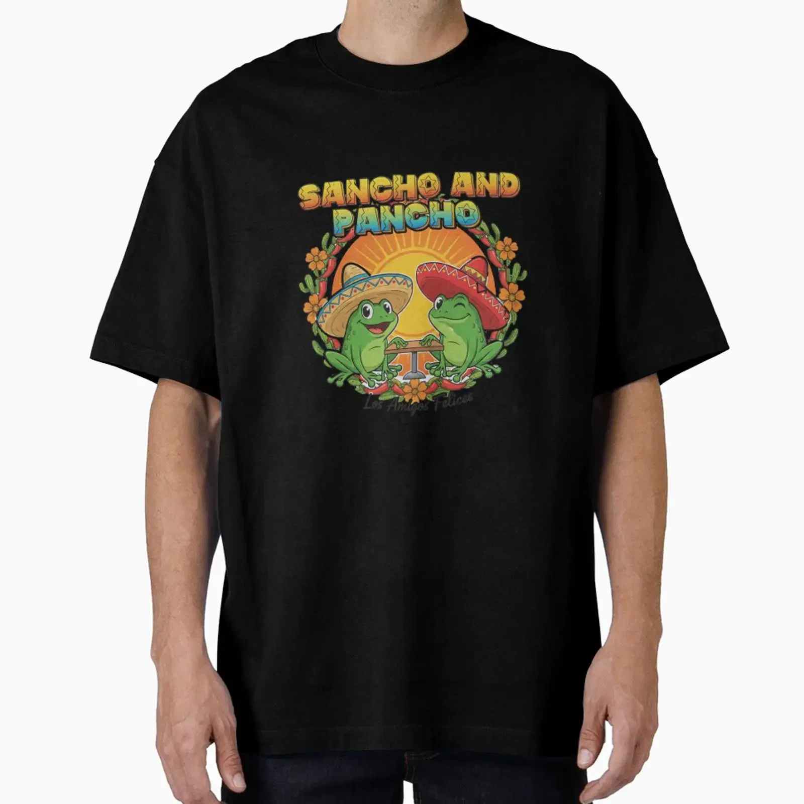 Sancho and Pancho Mexican Frogs Kawaii Los Amigos Felices Illustration designed sold by Colorful Garden vintage Washed Casual