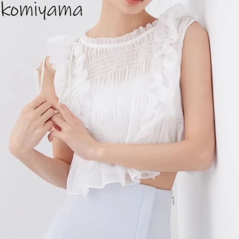 Japan Bandage 2024 Woman Blusas Fungus Pelated Shirts & Blouses New Sweet Print Camisas Sleeveless Ropa Mujer Summer Tops