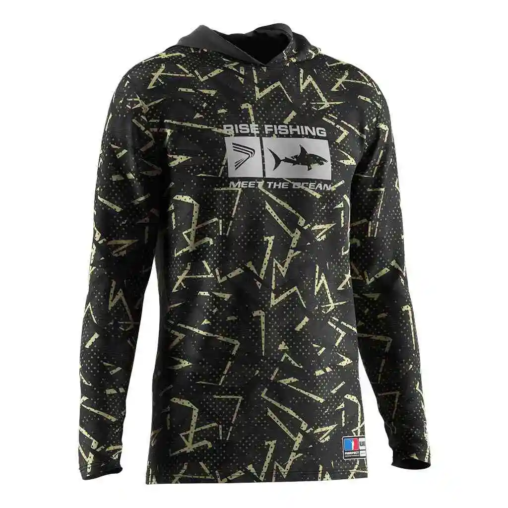 Fishing shirt hooded outdoor UV protection plus size men's carp print moisture wicking knitted fishing suit top