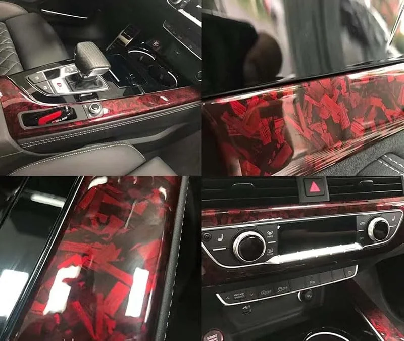 PET Glänzende Geschmiedete Rote Carbonfaser-Vinylfolie mit Luftkanälen Selbstklebende Aufkleberfolie für Motorrad und Auto – Detail 2