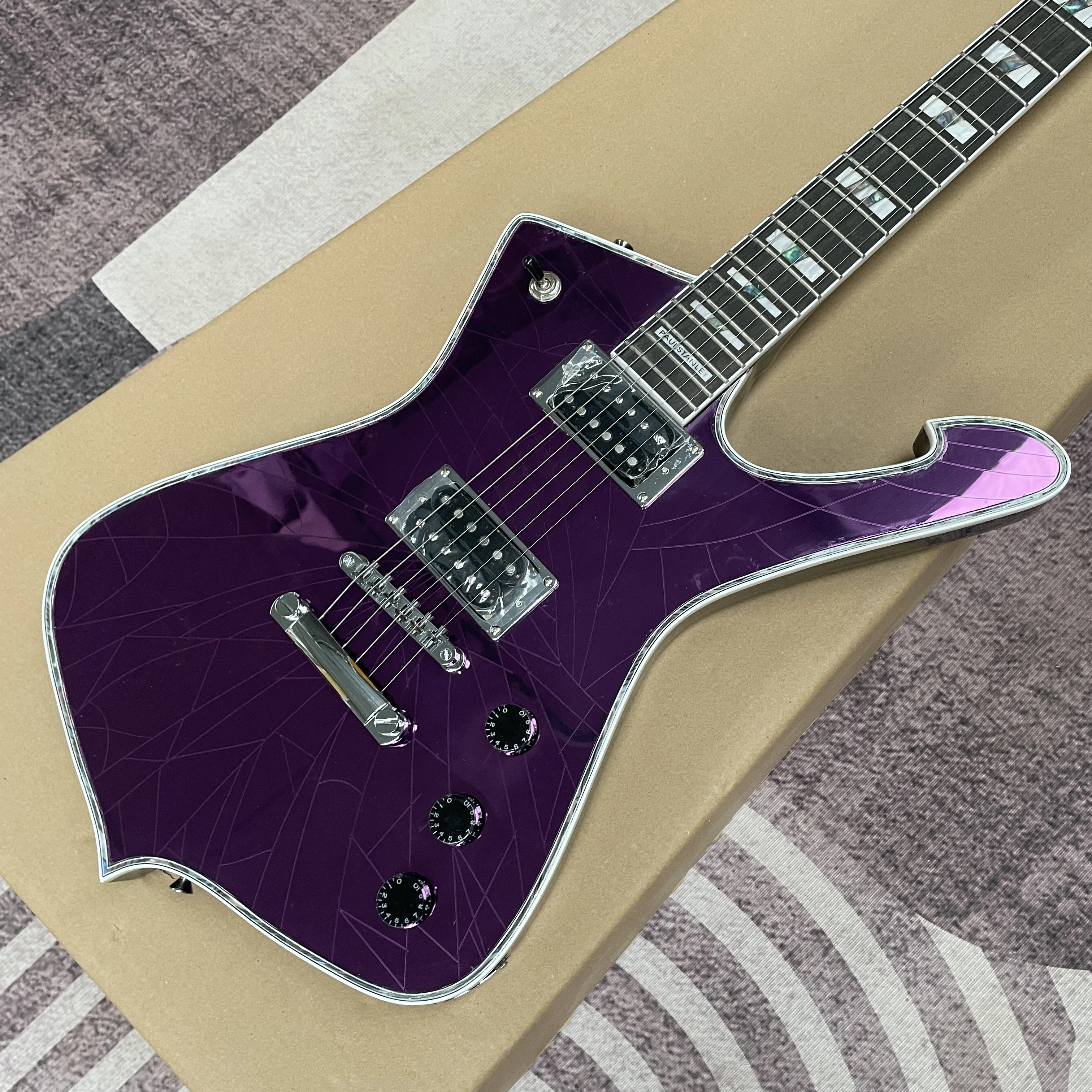 

Purple shattered mirror face electric guitar, silver hardware electric guitars, mahogany body electric guitarra