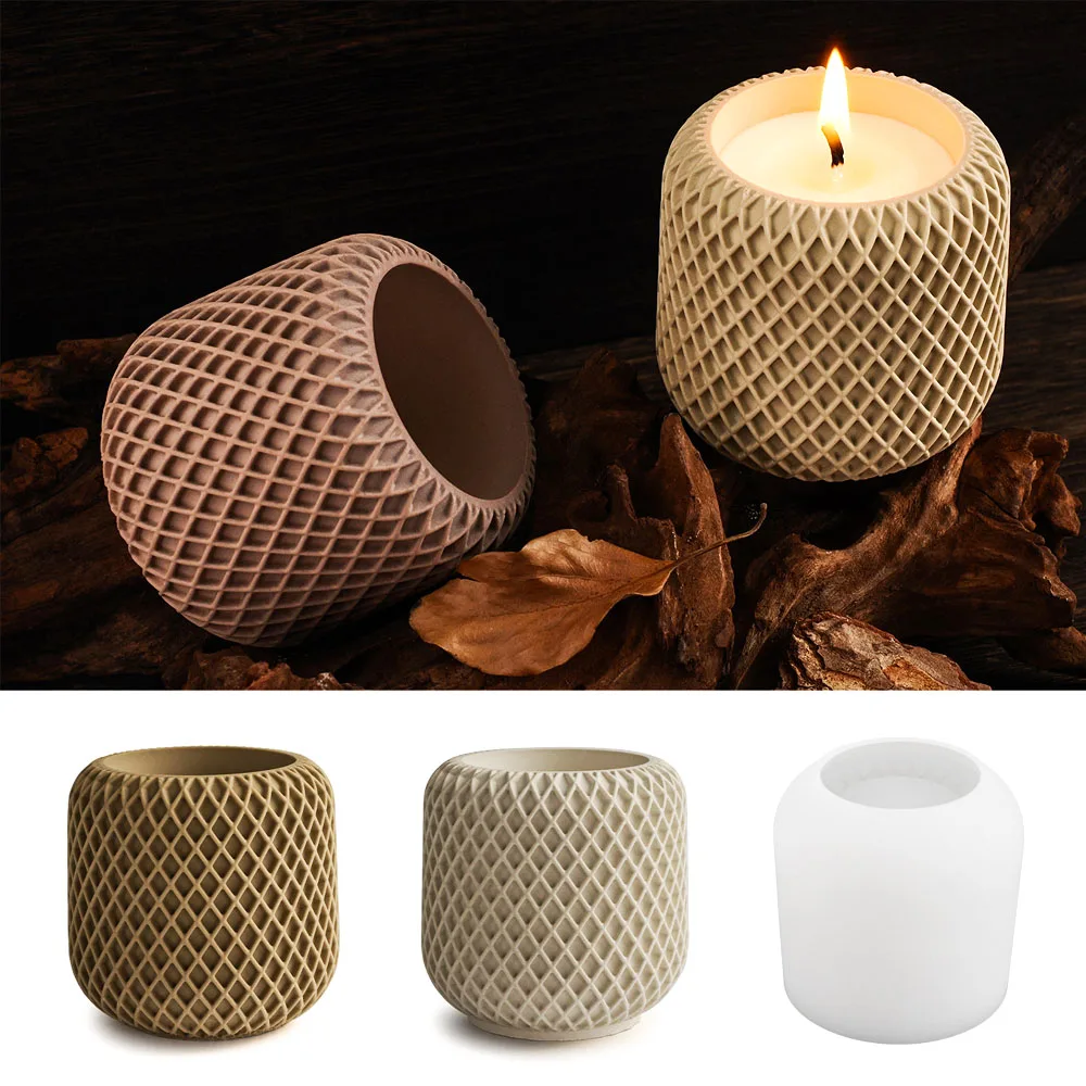 Irregular Candle Jar Silicone Mold DIY Round Grid Planter Crafts Making Plaster Concrete Storage Box Casting Molds Home Decor