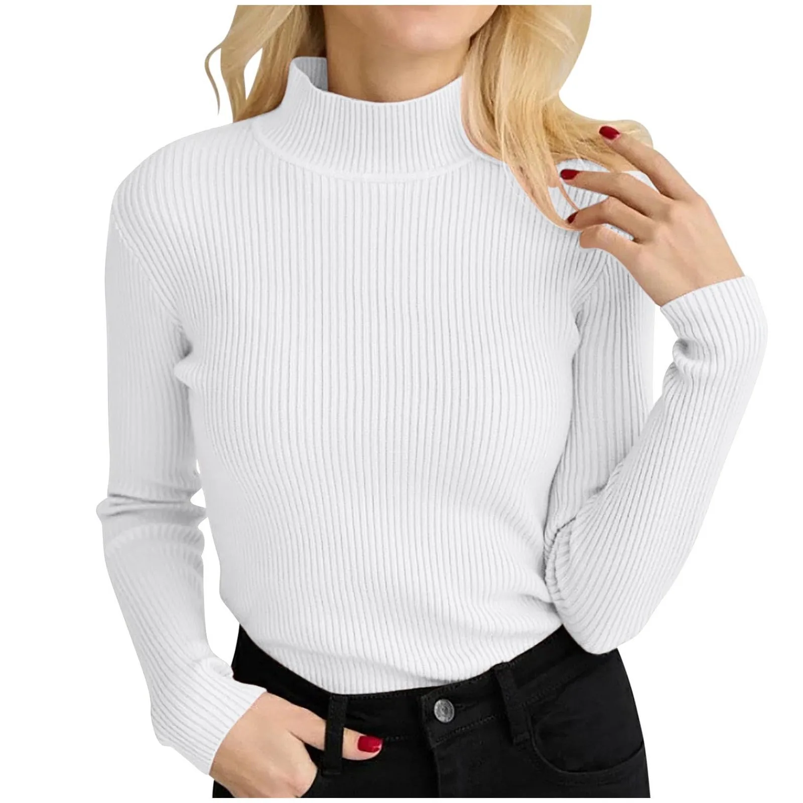 Autumn Winter Mock Neck Women Sweater Vintage Basic Solid Knitted Tops Casual Slim Pullover Korean Sweaters Simple Chic Jumpers