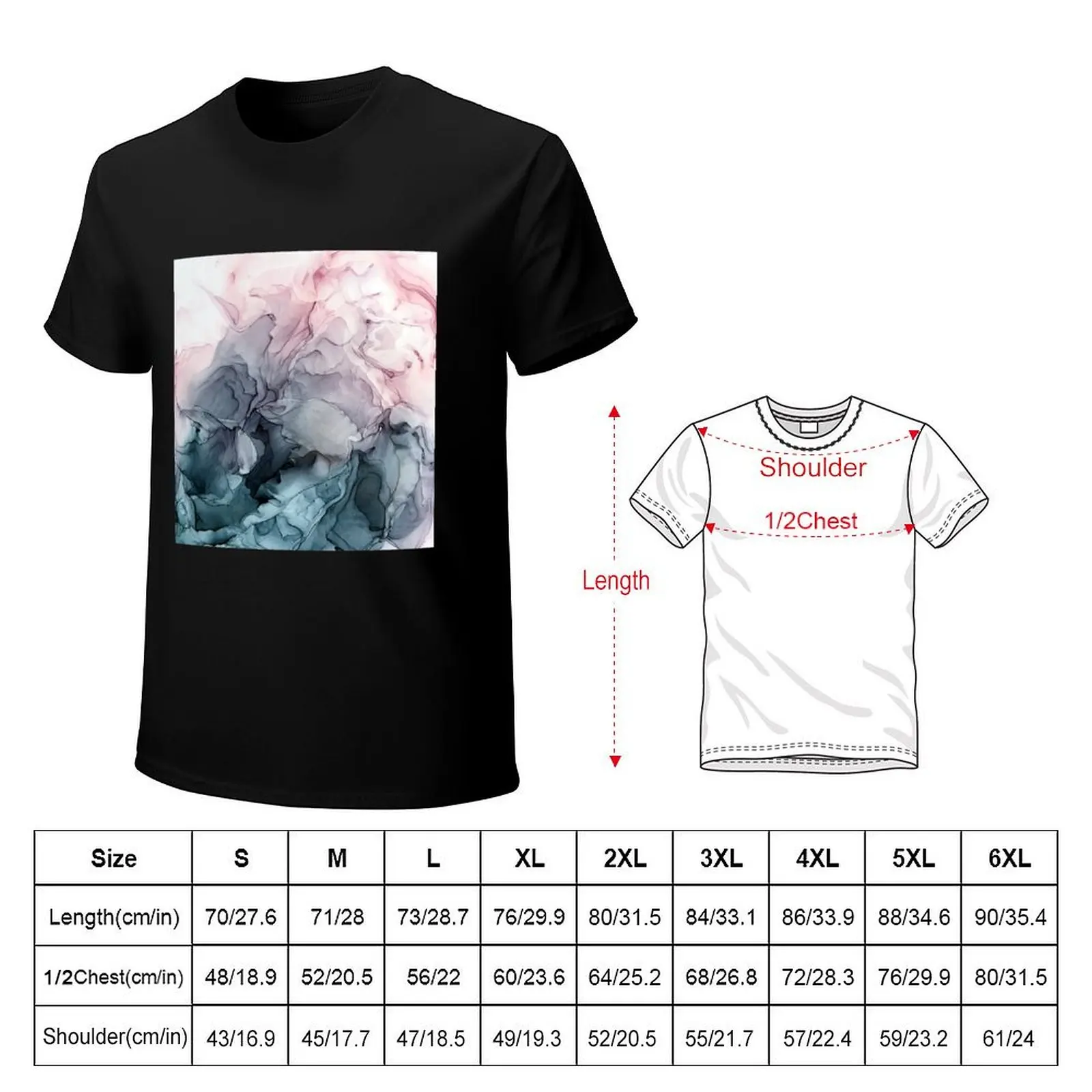 Blush and Payne's Grey Flowing Abstract Painting T-Shirt Thanksgiving Day Tee Top