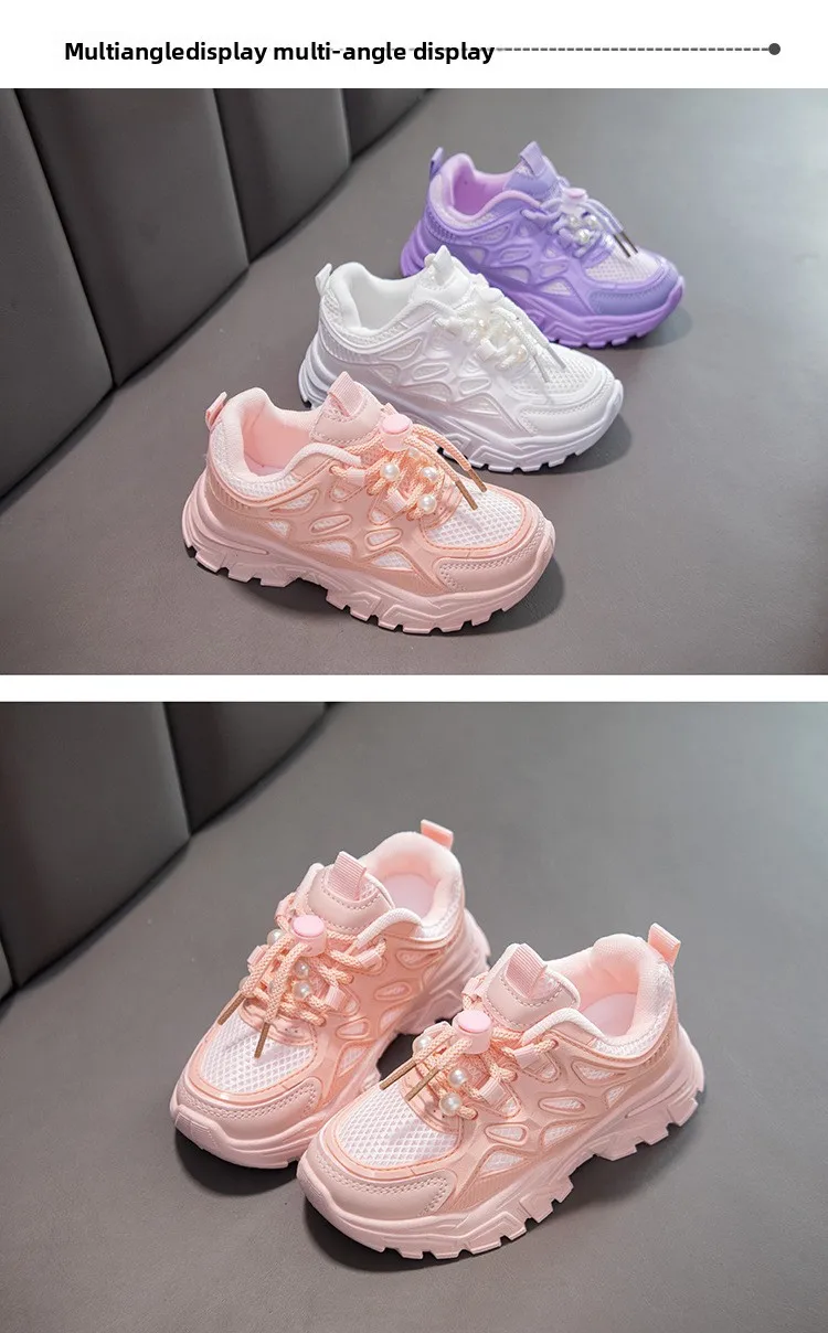 Kinder Mädchen Schule Weiße Freizeitschuhe Einfarbige Mesh-Sportschuhe für Kleinkinder Modische Leichte Kinder-Laufschuhe – Detail 8