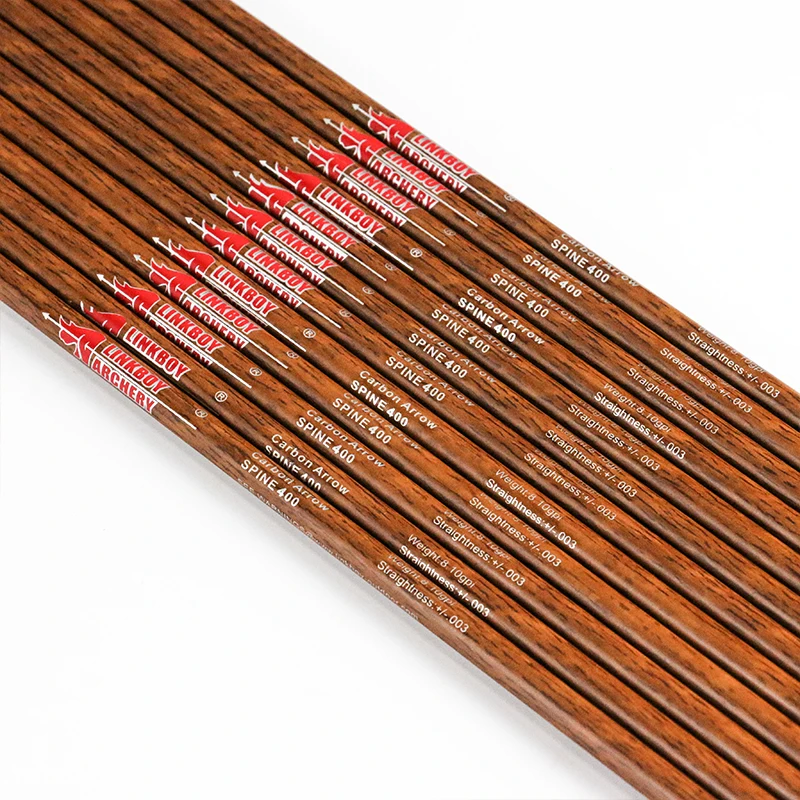 12pc Linkboy Archery Wood Skin Pure Carbon Arrow Shaft Spine 300 - 900 32