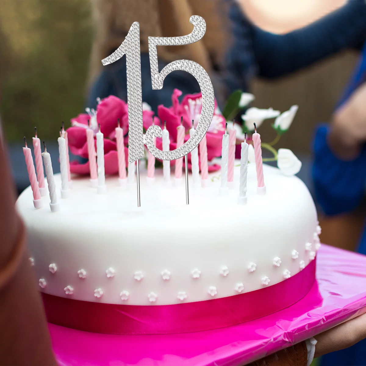 

15 Silver Rhinestone Number For 15Th Birthday Anniversary Party Decor Reusable Alloy Dessert Decoration Birthday Cake