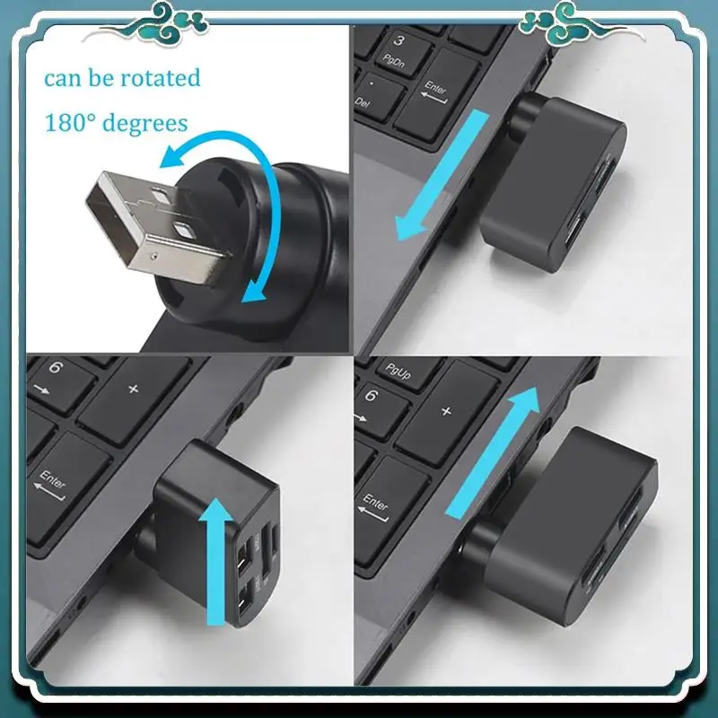 Hub USB Dapat Diputar 4 In 1 Premium, Hub Laptop, Hub USB Putar 180 Derajat Portabel, Stasiun Dok Hub USB (Hitam+Putih)
