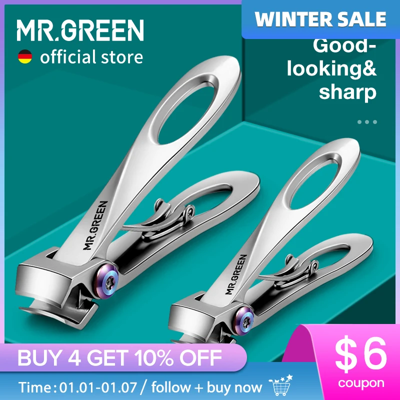 MR.GREEN Nail Clippers Wide Jaw Opening Stainless Steel Fingernail Clipper Thick Hard Toenail Cutter Manicure Scissors tools