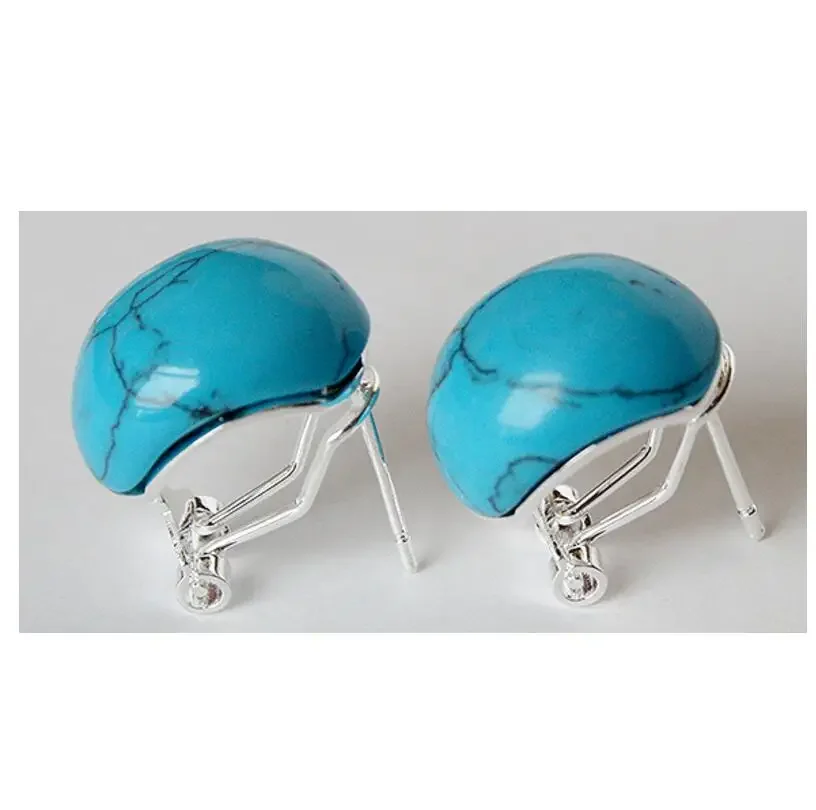 hot sell new - Lady's generous Natural Turquoise 925 silver Inlay Stud Earrings