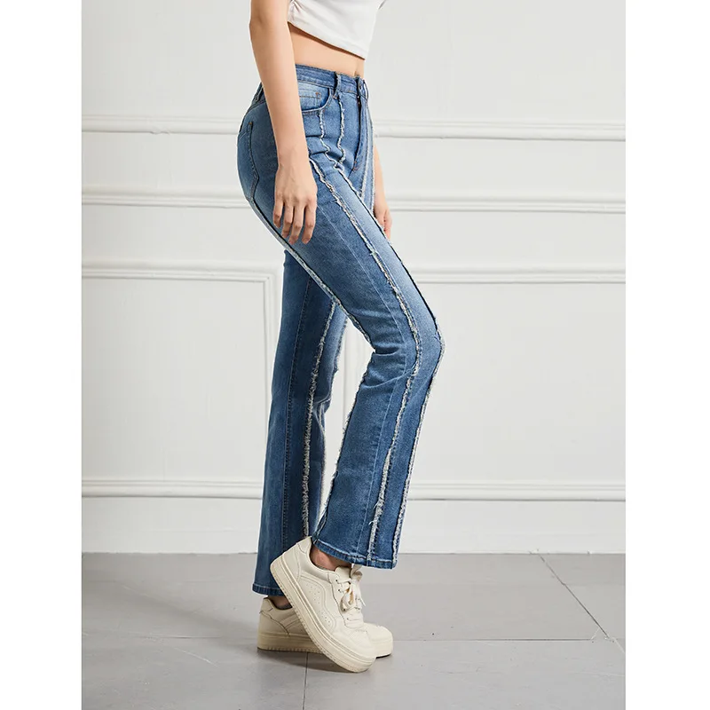Women Denim Straight Pants Fashion Slim Edge Splicing Jeans Leggings Stretch Leggins Trousers Spring Elastic Vintage Streetwear
