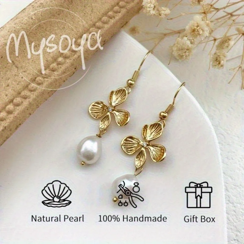 

Mysoya Baroque Freshwater Pearl Pendant Earrings, Exquisite Floral Irregular Earrings, for Birthday Wedding Valentine's Day Gift