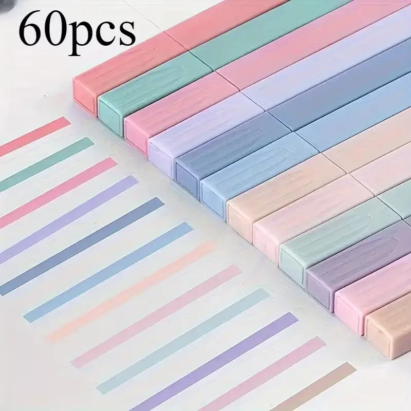 60pcs Pastel Highlighter Set - Angled Tip, Smudge-Proof And Bleed-Proof, Plastic Material - Suitable for Journaling, Office Work