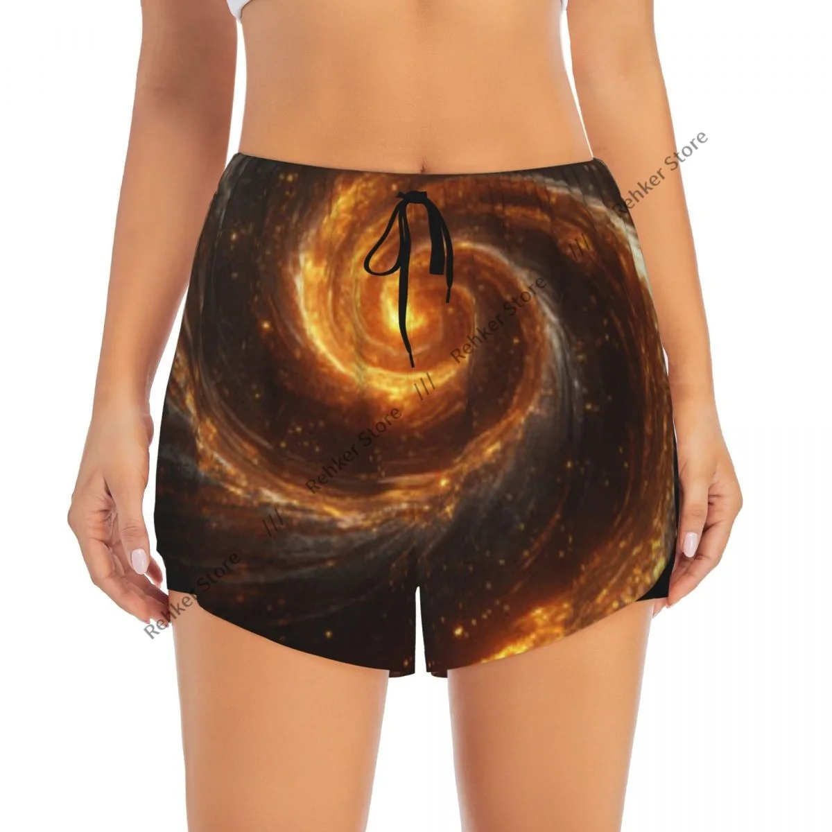 추상 소용돌이 여성용 더블 레이어 속건성 운동 반바지 야외 레저 러닝 피트니스 운동 스포츠