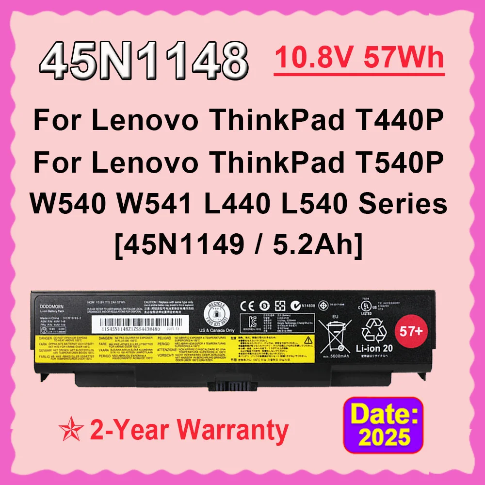 

DODOMORN 10.8V 57Wh 5.2Ah 57+ 45N1148 45N1149 For Lenovo ThinkPad T440P T540P W540 W541 L440 L540 Laptop Battery 3ICR19/65-2