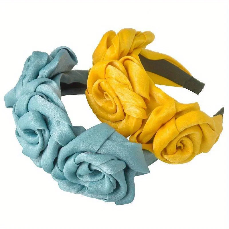 

Vintage Fabric Rose Headband Handmade Artificial Flower Hoop Non-Slip Elegant Hair Accessory for Women Girls
