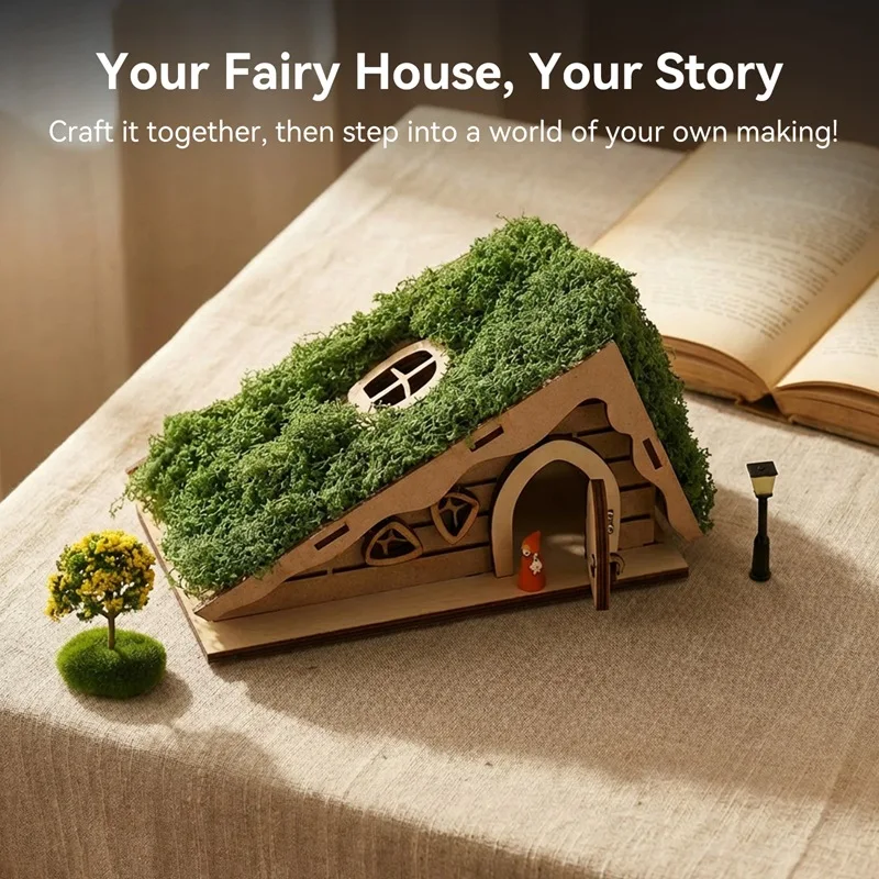 Baby Room Fairy Cottage Wood Miniature Dollhouse Wooden Assembled Triangle Elf House Creative DIY Children's Educational Toy
