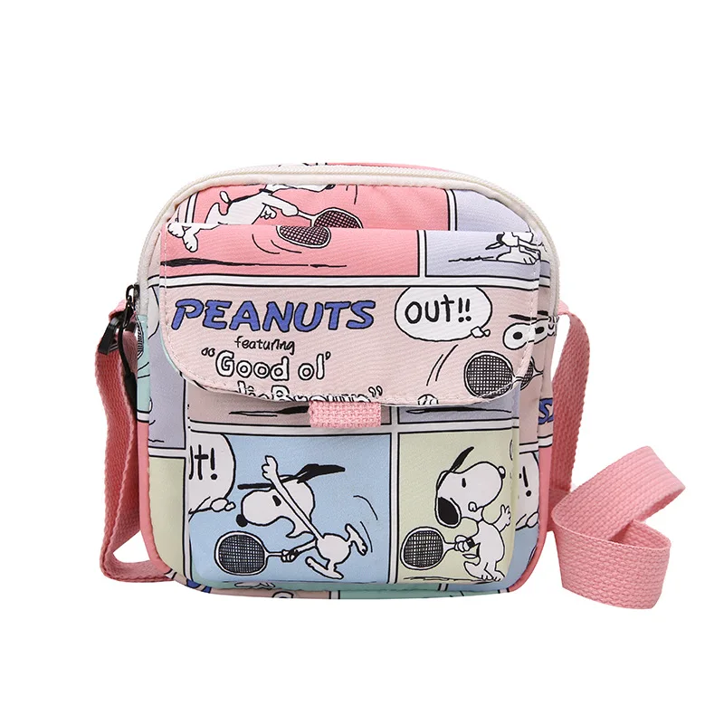 Kawaii Snoopy Shoulder Bags For Women Portable Canvas Handbag Cute Crossbody Bag Cartoon Zipper Mobile Phone Square Bag