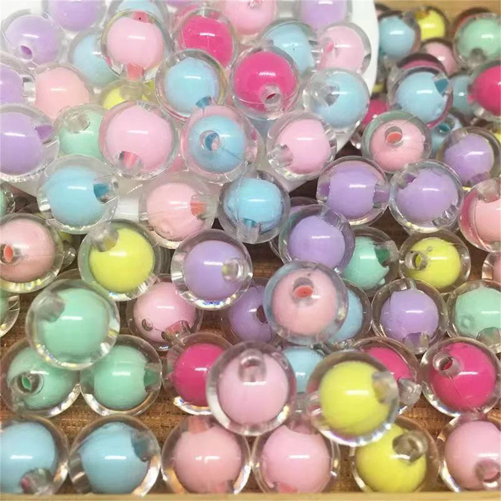 100Pcs 8-12mm Round Acrylic Transparent Frosted AB Color Loose Beads Spacer Beads For DIY Jewelry Making Handmade Accessories