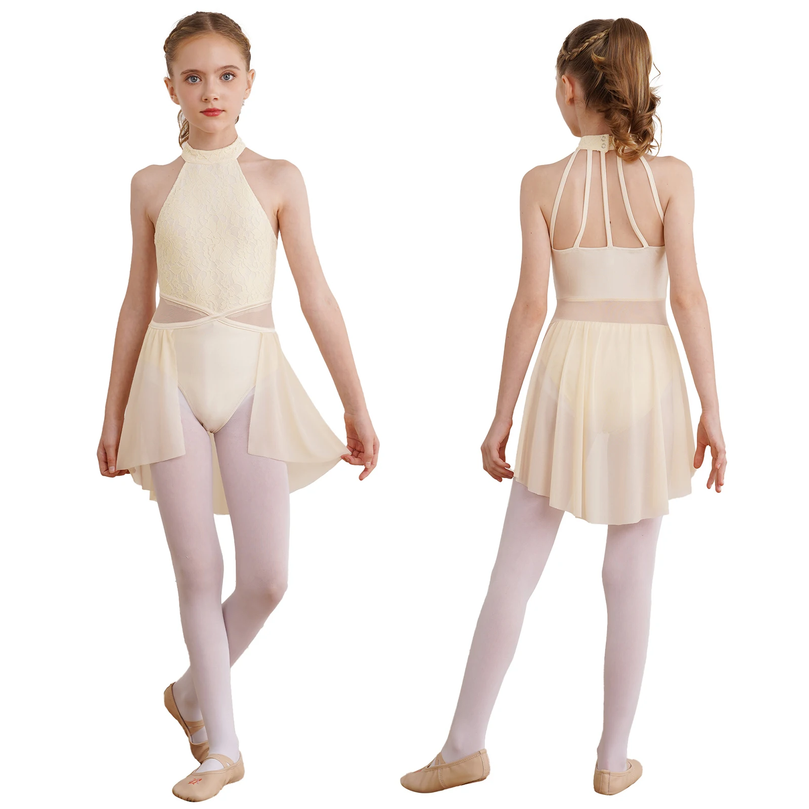 Kinderen Meisjes Ritmische Gymnastiek Ballet Lyrische Dansvoorstelling Kostuum Bloemen Kant Turnpakje Wals Tango Ballet Jersey Jurken